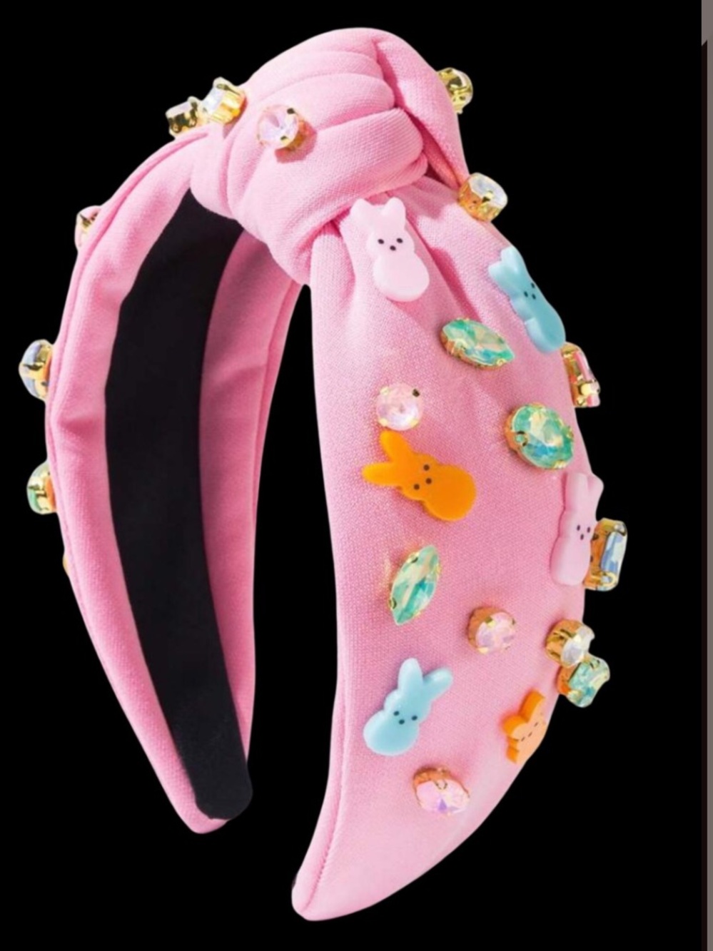 PEEPS Pink Knot Headband with Bunny Charms and Sparkling Gems